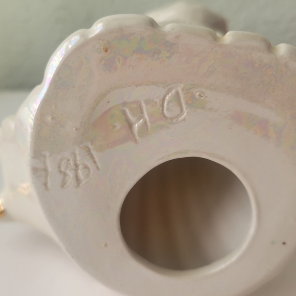 Large Vintage Glossy Porcelain Angel Figurine Playing Harp Christmas Signed 12" - Picture 8 of 11